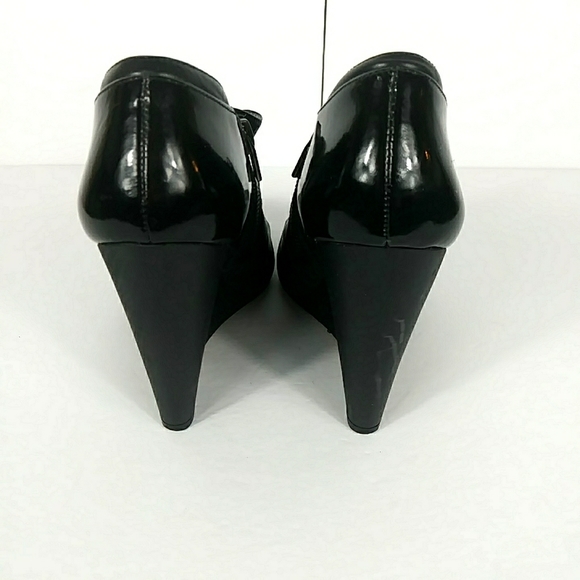 Charles David Wedge Black Leather Boots Booties 8 Flawed - Picture 5 of 7